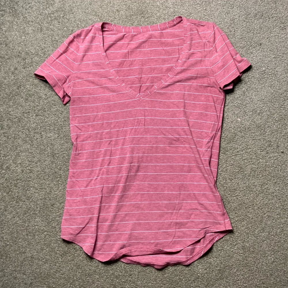 Lululemon Athletica Pink Striped Short Sleeve Tee